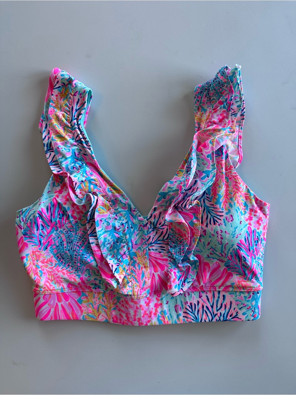 Lilly Pulitzer Women Ruffle Bikini Top - Pink & Aqua